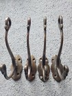 Rare 5  Vintage Antique Brass Double Coat Hooks Set Of 4  L  k coat  Hat  Towel 