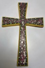 Vintage Milagros Handmade Mexican Folk Art Cross Sacred Heart Painted Wood