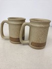 Vintage Pair Steins Stoneware Large Handles Pottery Craft Beer 5 Cents Mugs Usa
