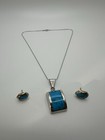 Vintage Sterling Silver Turquoise Necklace 16    Pendant 4 6cm Earring 1 6cm Set