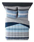 Blue Stripe Reversible 5-piece Bed In A Bag Comforter Set With Sheets Twin Xl