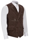 Mens Double Breasted Leather Waistcoat Suede Leather Lapel Vest Waistcoat 1642