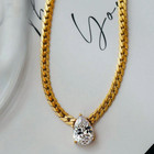 Womens Necklace 18k Gold Plated Stainless Steel Chain Drop Cubic Zircon Pendant