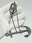 1880 Victorian Sterling Silver Sewing Needle Case Box Big Anchor Rose Chatelaine
