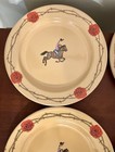 Marble Canyon 4 Cowgirl Horse 8  Salad Plates Western Enamelware Barbd Wire Rose