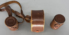 Antique Brown Leather 2 35mm Film Cases   1 Lens Case W Strap