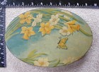 Vintage Tindeco Oval Floral And Butterfly Tin About 8 1 2 Inches Across