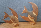 Set Of 2 Vintage Mcm Tri-colored Handcarved Standing Wood Fish D  cor