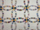  459 Vintage Handmade  Colorful Double Wedding Ring Quilt 80  X 86    Usa 1940 s