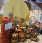 Sewing Basket contents wooden Spools newcrochet Thread diana Thimble old Buttons