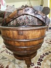 Late 19th Century Antique Chinese Fruitwood Water Bucket With Stand With Hook