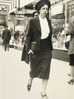1930s Solitary Woman Walking City Street Glass Reflections Urban Rppc Photo