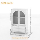 Farmhouse Storage Cabinet W arched Glass Doors   2 Drawer For Dining Room White