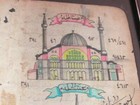 Antique Painted Architectural Watercolor Of The Red And White Islamic Mosques