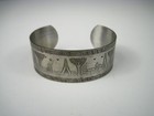 Vintage Silver Tone Storytelling Cuff Bracelet Tree Native American Story Canoe 