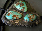 Native American Navajo Gem Turquoise Nuggets Sterlin Silver stamps Bolo Tie 3x3 