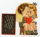 Vintage 1940 50   s Die-cut Valentine Card Boy   Girl Blackboard You Are Slated
