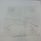 Vintage White Linen Handkerchief Floral Hand Embroidered Scalloped Edge Square