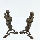 Antique 19th Century Victorian Brass Fire Dogs Andirons Reeded Finials Set Tc7