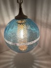 Vintage Large Mcm Blue Glass Hanging Swag Lamp 12    Diameter Long 13    Deco  Chain