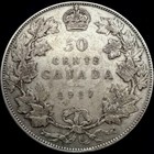 1917 Canada 50 Cents  925 Silver Half-dollar Coin  681 Vf
