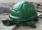 Turtle Lamp Glass Metal Night Light Green Shell Bronze Base Tested Works Vintage
