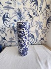 Chinoiserie Blue White Ceramic Umbrella Holder 18 h X 7 d Floor Vase Floral Asia
