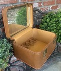 Vintage Stylite Vanity Train Case  Caramel Leather W dark Tan Interior   Mirror