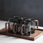 1pc 350ml Borosilicate Glass Tea Cup Walnut Handle Living Room Drinkware - New