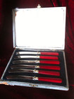 Antique 1920 s E p  Silver - Red Bakelite Set Of  6  Fruit Knoves - England