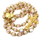 Pink Crystallized Beads Gold Rosary Catholic Holy Mary Locket Medal   Crucifix