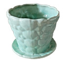 Vintage Mccoy Pottery Green Pebble Planter Attached Saucer Flower Pot Usa Mcm