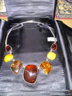 Vintage Amber Set  Neclace  Bracelet  Ring In Sterling Silver Frame  Box excel 