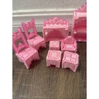 Vtg Handmade Plastic Needlepoint Doll House Pink Bedroom Furniture