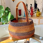 Hand-coiled Pandanus Fiber Basket W Handle   Natural Dyes Indigenous Aboriginal