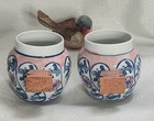 Vintage Chinese Porcelain Bird Cage Seed Feeder   Water Cup  X 2 Pink   Blue