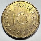 1954 Germany Saarland 10 Franken  Unc bu