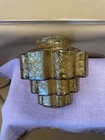 Antique Art Deco Amber Skyscraper   Stepped Ceiling Lamp Shade Crackle   Small