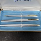 Vintage Sheaffer Steel Silver Pen Pencil Set 3 Fountain Felt Tip Usa Case Box
