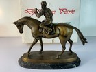 Antique 1990s Delaware Park Bronze Race Horse Equestrian Statue Marble Base Box