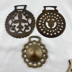 Brass Horse Medallion Lot Of 5 Antique Sun Flash Wheat Boss Fleur De Lis Harness