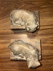 Vintage Bronze Finish Cat On Books Bookends Heavy Decorative Pair