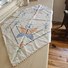 Table Runner Cloth Embroidered Butterfly Vintage With Antique Lace Trim 38 