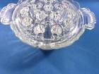Vintage 16 Hole Clear Glass Flower Frog Bowl Two Handles Diamond Pattern