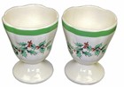 2 Spode Egg Cup Christmas Tree Holly England Ceramic Toothpick Holder
