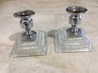 Vintage Pair Of Glass And Silver Plate Candle Stick Holders