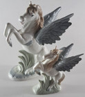 Vintage Ceramic Pegasus Figure Mother   Baby Pair Flying Horse Japan Blue Wings