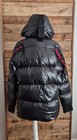 Down Feather Filled Hooded Puffer Jacket Mens L Shiny Black Quilted Winter Coat 