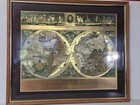 Vintage  Blaeu Wall Map Of The World Framed Picture Gold Foil Decorative
