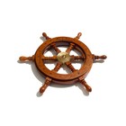 15    Brown Wooden Ship Wheel With Gold Brass Hub     Nautical Wall Decor Pirate